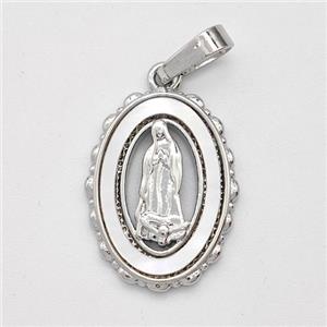 Virgin Mary Charms Copper Pendant Pave Shell Platinum Plated, approx 13.5-17mm [FD16074]