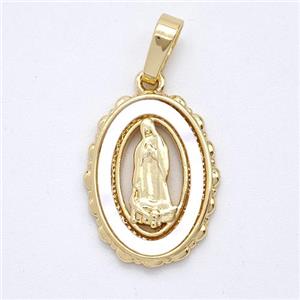 Virgin Mary Charms Copper Pendant Pave Shell Gold Plated, approx 13.5-17mm [FD16075]