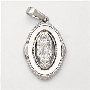 Virgin Mary Charms Copper Pendant Pave Shell Platinum Plated, approx 14-18mm [FD16076]