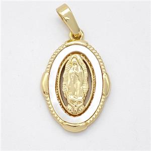 Virgin Mary Charms Copper Pendant Pave Shell Gold Plated, approx 14-18mm [FD16077]