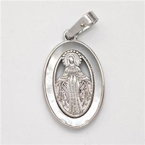 Virgin Mary Charms Copper Pendant Pave Shell Platinum Plated, approx 12-18mm [FD16078]