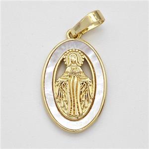 Virgin Mary Charms Copper Pendant Pave Shell Gold Plated, approx 12-18mm [FD16079]