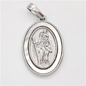 Saint Jude Charms Copper Pendant Pave Shell Platinum Plated, approx 14-19mm [FD16080]