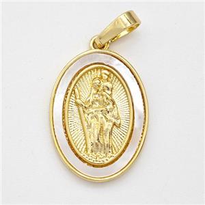 Saint Jude Charms Copper Pendant Pave Shell Gold Plated, approx 14-19mm [FD16081]