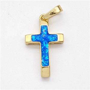 Copper Cross Pendant Pave Blue Fire Opal 18K Gold Plated, approx 12.5-18mm [FD16087]