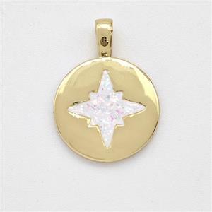 Copper Northstar Pendant Pave White Fire Opal 18K Gold Plated, approx 14mm [FD16092]