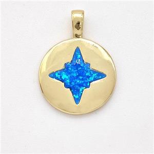 Copper Northstar Pendant Pave Blue Fire Opal 18K Gold Plated, approx 14mm [FD16093]
