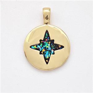 Copper Northstar Pendant Pave Fire Opal 18K Gold Plated, approx 14mm [FD16094]