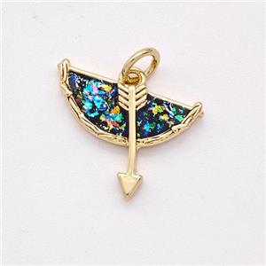 Bow And Arrow Charms Copper Pendant Pave Fire Opal 18K Gold Plated, approx 15-16mm [FD16097]