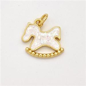 Copper Pony Pendant Pave White Fire Opal 18K Gold Plated, approx 11-14mm [FD16098]