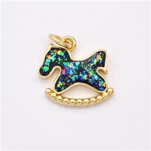 Copper Pony Horse Pendant Pave Fire Opal 18K Gold Plated, approx 11-14mm [FD16100]