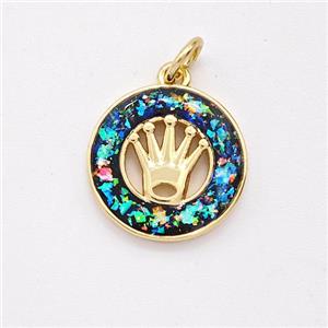 Copper Crown Pendant Pave Fire Opal Circle 18K Gold Plated, approx 14mm [FD16103]