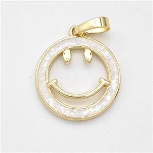 Copper Emoji Pendant Pave White Fire Opal Smileface 18K Gold Plated, approx 16.5mm [FD16104]