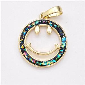Copper Emoji Pendant Pave Fire Opal Smileface 18K Gold Plated, approx 16.5mm [FD16106]