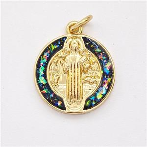 Jesus Charms Copper Pendant Pave Fire Opal 18K Gold Plated, approx 15mm [FD16109]