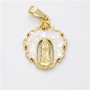 Jesus Charms Copper Pendant Pave White Fire Opal 18K Gold Plated, approx 15mm [FD16110]