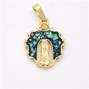 Jesus Charms Copper Pendant Pave Fire Opal 18K Gold Plated, approx 15mm [FD16112]
