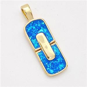 Copper Rectangle Pendant Pave Blue Fire Opal 18K Gold Plated, approx 7-19mm [FD16117]
