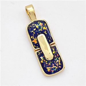 Copper Rectangle Pendant Pave Black Fire Opal 18K Gold Plated, approx 7-19mm [FD16118]