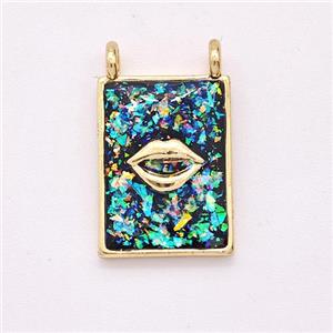 Copper Lips Charms Pendant Pave Fire Opal Rectangle 2loops 18K Gold Plated, approx 11-15mm [FD16121]