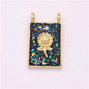 Copper Sunflower Pendant Pave Fire Opal Rectangle 2loops 18K Gold Plated, approx 11-15mm [FD16124]