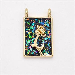Copper Flower Pendant Pave Fire Opal Rectangle 2loops 18K Gold Plated, approx 11-15mm [FD16126]