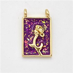 Copper Flower Pendant Pave Purple Fire Opal Rectangle 2loops 18K Gold Plated, approx 11-15mm [FD16127]