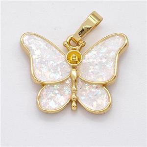 Copper Butterfly Pendant Pave White Fire Opal 18K Gold Plated, approx 15-20mm [FD16134]