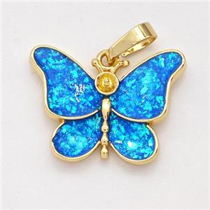 Copper Butterfly Pendant Pave Blue Fire Opal 18K Gold Plated, approx 15-20mm [FD16135]