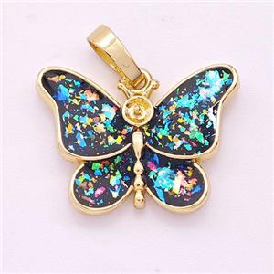 Copper Butterfly Pendant Pave Multicolor Fire Opal 18K Gold Plated, approx 15-20mm [FD16136]