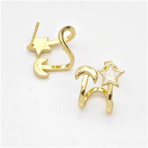 Copper Stud Earrings Pave Fire Opal Star Moon 18K Gold Plated, approx 6mm, 9-14mm [FD16137]