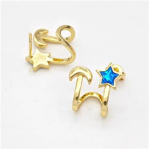 Copper Stud Earrings Pave Fire Opal Star Moon 18K Gold Plated, approx 6mm, 9-14mm [FD16138]