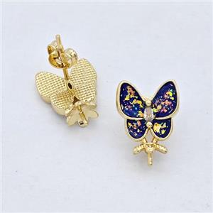 Copper Butterfly Stud Earrings Pave Fire Opal 18K Gold Plated, approx 6mm, 10x10mm [FD16142]