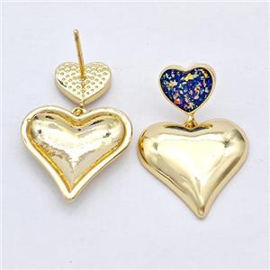 Copper Heart Stud Earrings Pave Fire Opal 18K Gold Plated, approx 10mm, 18mm [FD16145]