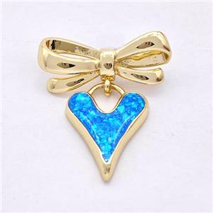 Copper Heart Stud Earrings Pave Blue Fire Opal Bow 18K Gold Plated, approx 15mm, 9-23mm [FD16147]