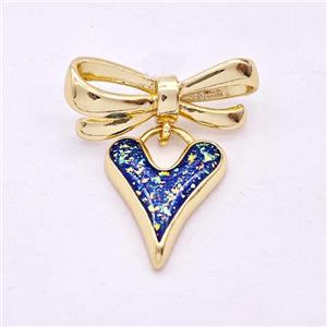 Copper Heart Stud Earrings Pave Fire Opal Bow 18K Gold Plated, approx 15mm, 9-23mm [FD16148]