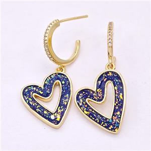 Copper Heart Stud Earrings Pave Fire Opal Zircon 18K Gold Plated, approx 17-19mm, 15mm dia [FD16151]