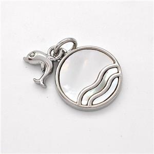Copper Sun Pendant Pave Shell Dolphin Platinum Plated, approx 6-8mm, 13mm [FD16162]