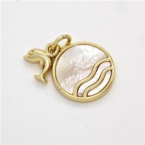Copper Sun Pendant Pave Shell Dolphin 18K Gold Plated, approx 6-8mm, 13mm [FD16163]