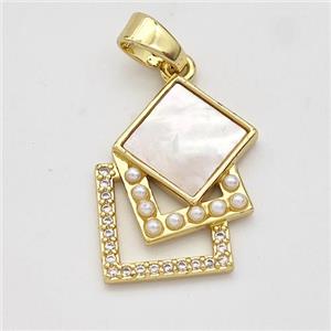 Copper Square Pendant Pave Shell 18K Gold Plated, approx 15-20mm [FD16164]
