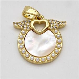 Copper Angel Wings Pendant Pave Shell Zirconia 18K Gold Plated, approx 18-20mm [FD16165]