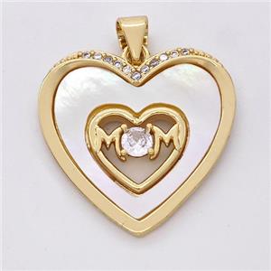 Copper Heart Pendant Pave Shell Zirconia MOM 18K Gold Plated, approx 23mm [FD16167]