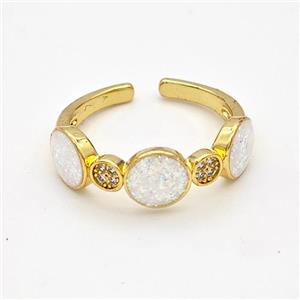 Copper Rings Pave White Fire Opal Zirconia 18K Gold Plated, approx 7mm, 18mm dia [FD16169]