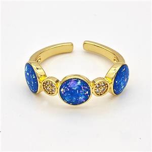 Copper Rings Pave Blue Fire Opal Zirconia 18K Gold Plated, approx 7mm, 18mm dia [FD16170]
