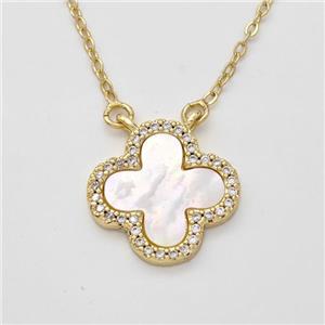 Copper Clover Necklace Pave Shell Zirconia 18K Gold Plated, approx 18mm, 38cm length [FD16173]