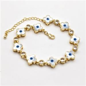 Copper Clover Bracelet Pave Shell 18K Gold Plated, approx 11mm, 18-23cm length [FD16174]