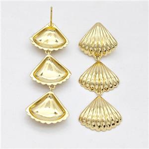 Copper Stud Earrings Scallop Shell Gold Plated, approx 17-18mm, 55mm [FD16178]