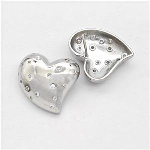 Copper Heart Stud Earring Micro Pave Zirconia Platinum Plated, approx 20mm [FD16179]