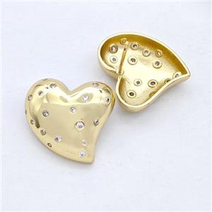 Copper Heart Stud Earring Micro Pave Zirconia Gold Plated, approx 20mm [FD16180]