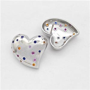 Copper Heart Stud Earring Micro Pave Zirconia Platinum Plated, approx 20mm [FD16181]
